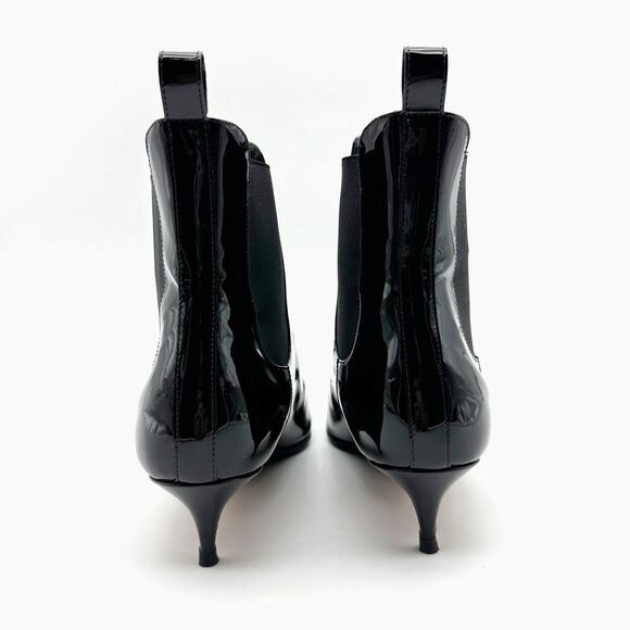 VALENTINO Vlogo Black Patent Leather Boot Size 38 Pointed Toe Kitten Heel Stilet - Picture 8 of 13